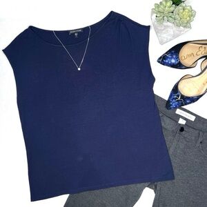 EILEEN FISHER Tee Pleated Shoulder T-Shirt Navy Blue Small S